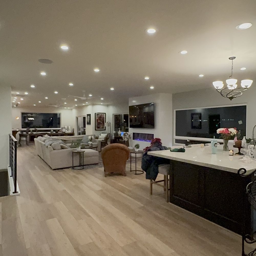 All new flooring, lighting, and kitchen island.