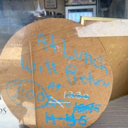 a sign in the window