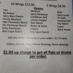 Double Play Sports Bar & Night Club - Menu photo of wing choices.