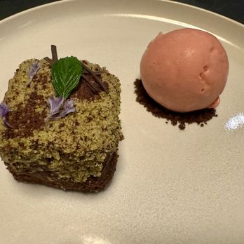 Ryla - Chocolate mousse cake with strawberry coconut lemongrass ice cream - Asian Fusion Near Me - Hermosa Beach, California