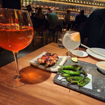 Zuma - Chicken skewers, grilled shishito peppers, ozaka spritzer, rikka tonic - Japanese Near Me - Las Vegas, Nevada