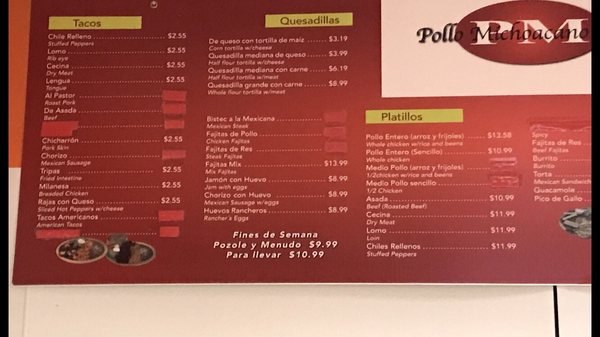 Menu photo 6 Supermercado Pollo Michoacano Indianapolis, IN