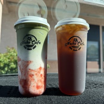 Neko Cafe - Strawberry matcha latte and iced americano - Bubble Tea Near Me - Riverside, California