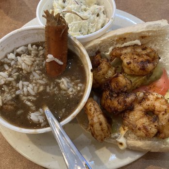 Gumbo Pot - 1/2 grilled shrimp po boy and cup of seafood gumbo with side of baked potato salad - Cajun/Creole Near Me - Vicksburg, Mississippi