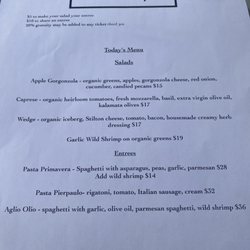 Mrs Wonderful's Café - Dinner Menu on 6/30/22