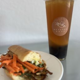 Chicken Vietnamese sandwich with peach tea- our usual Chicken Vietnamese sandwich with peach tea- our usual