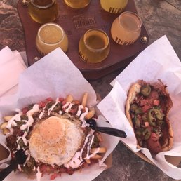 Chicken sausage & Messi fries (beer flight from Brewheim) Chicken sausage & Messi fries (beer flight from Brewheim)