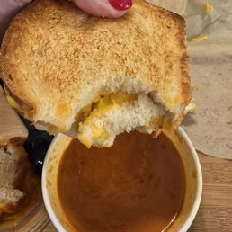 It looks toasted, but trust me, it's not. It's only for show.  "Grilled Cheese & Creamy Tomato"