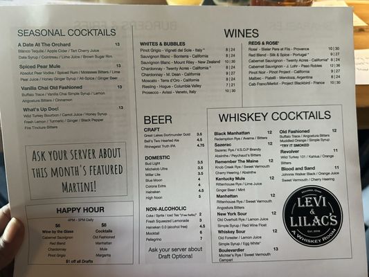 Menu photo 1 Levi & Lilac’s Whiskey Room Maumee, OH Menu photo 1 Levi & Lilac’s Whiskey Room Maumee, OH