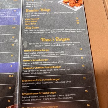Nemo's Sports Cafe - March 2026 wings/burgers menu - Cafes Near Me - Naples, Florida Nemo's Sports Cafe - March 2026 wings/burgers menu - Cafes Near Me - Naples, Florida