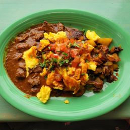 Chile Colorado w/ two scrambled eggs. The photo is deceiving.