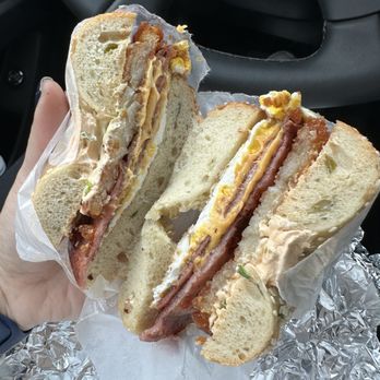 Walnut St. Bagels - Harvey on a scallion bagel - Bagels Near Me - Montclair, New Jersey