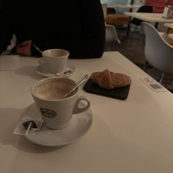 Two lattes and one croissant