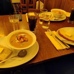 Browns Pie Shop - Parsnip soup and mulled wine at Brown's Pie Shop in Lincoln, England, in December 2022.