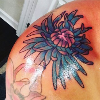 Olde Tyme Tattoo - Chrysanthemum tattoo done by Jon Kelly - Tattoo Near Me - Fullerton, California Olde Tyme Tattoo - Chrysanthemum tattoo done by Jon Kelly - Tattoo Near Me - Fullerton, California