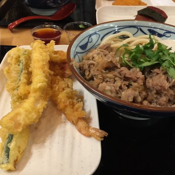 Marugame Udon - #9-Nikatama Udon (sweet beef) Zuchinni, Squid & Shrimp Tempura - Japanese Near Me - Berkeley, California