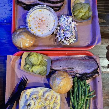 Terry Black's Barbecue - Beef brisket, coleslaw, Mac and cheese, green beans, cream corn, and cornbread - Barbeque Near Me - Austin, Texas Terry Black's Barbecue - Beef brisket, coleslaw, Mac and cheese, green beans, cream corn, and cornbread - Barbeque Near Me - Austin, Texas