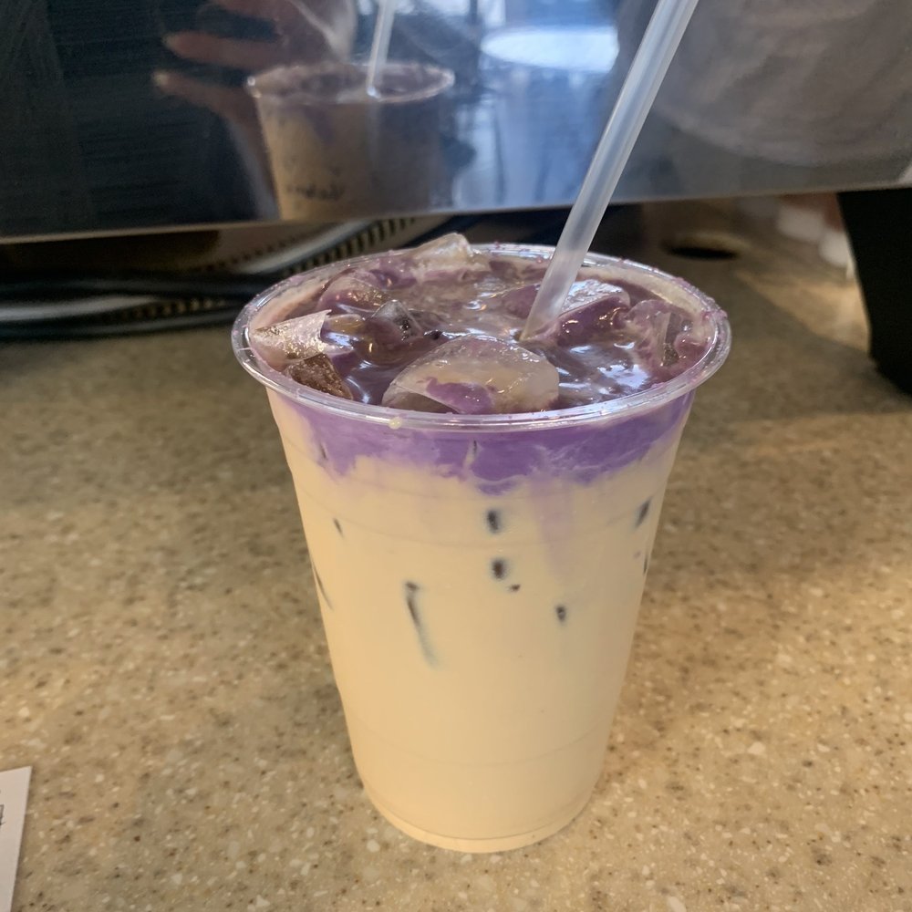 Yonder Coffee - Iced oat milk latte with Ube cold foam - $7.50 - Coffee & Tea Near Me - Northridge, California Yonder Coffee - Iced oat milk latte with Ube cold foam - $7.50 - Coffee & Tea Near Me - Northridge, California