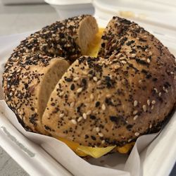 Dopest Dough - The Boss - egg, cheese, pork roll, and awesome sauce. Best bagels right here y'all!