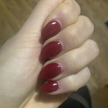 Sala Nails & Spa - Dark red dip, almond shape. - Waxing Near Me - Aurora, Colorado Sala Nails & Spa - Dark red dip, almond shape. - Waxing Near Me - Aurora, Colorado
