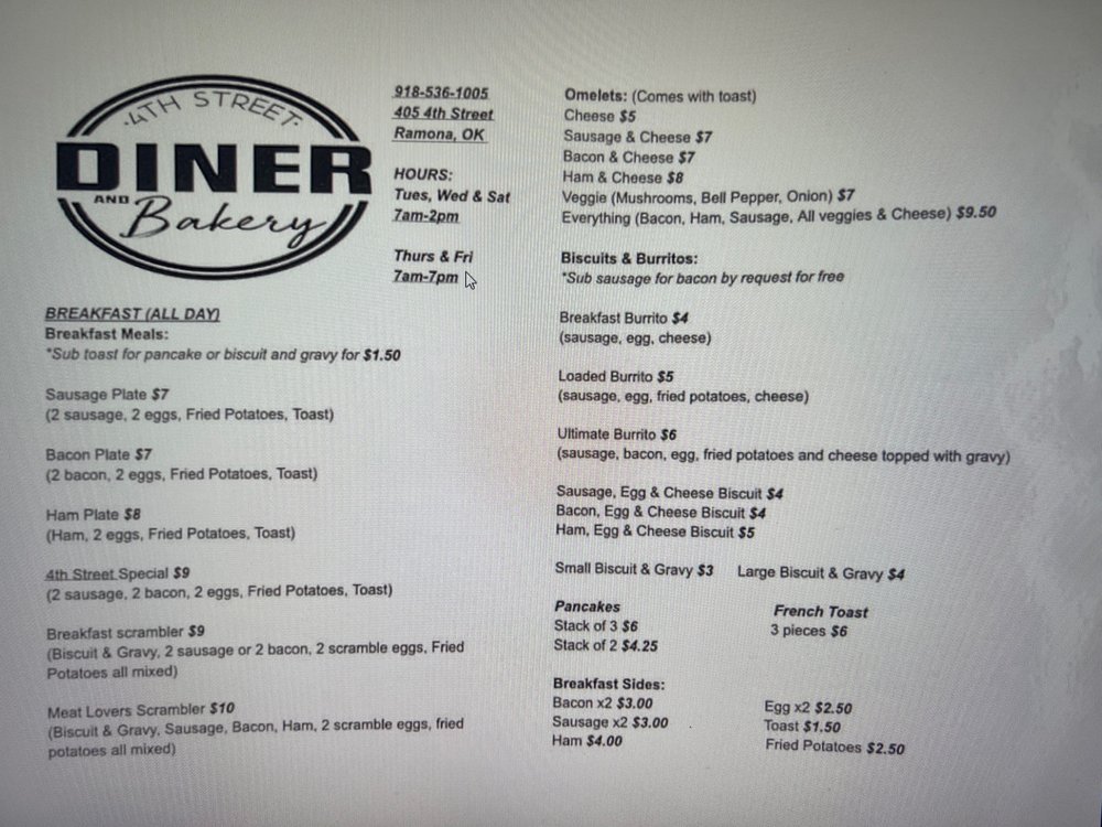 4TH STREET DINER AND BAKERY Updated October 2024 305 4th St, Ramona