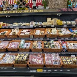 Lots of choices with cheese, kosher wines and three aisles of prepared food, much like whole foods with European twist. Lots of choices with cheese, kosher wines and three aisles of prepared food, much like whole foods with European twist.