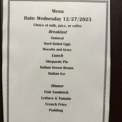 Luxe Rehabilitation Center at Jupiter - Typical menu