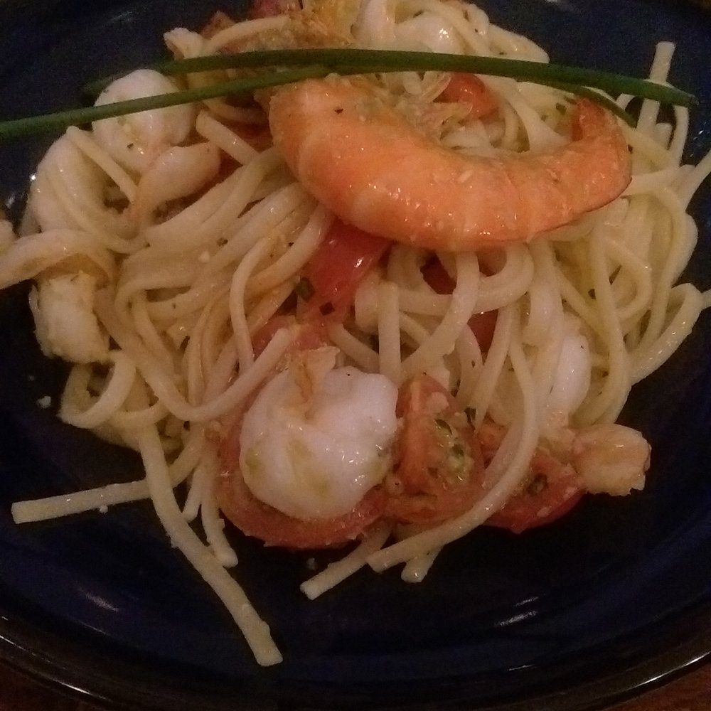 Tarantino - Linguine with king prawns, cherry tomatoes and olive pesto. Delightful! - Italian Near Me - Glasgow, GLG