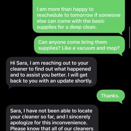 Texts with Wave Cleaning manager during clean Texts with Wave Cleaning manager during clean