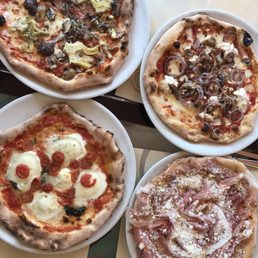 From top left clockwise: Quattro stagioni, Ivan, fiorenza, bufala.