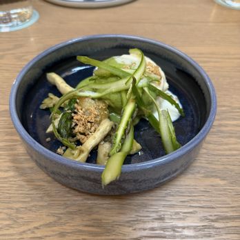 Camaraderie - sformato with asparagus, spring mushroom and parmesan - New American Near Me - Houston, Texas