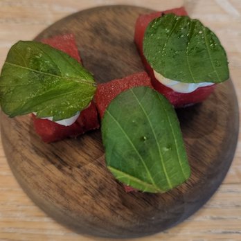 Vicia - Marinated watermelon and shiso leaf - New American Near Me - St. Louis, Missouri Vicia - Marinated watermelon and shiso leaf - New American Near Me - St. Louis, Missouri