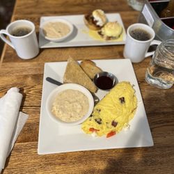 Open Oven - Pimiento Cheese Grits for both of us plus Tomato, Bacon, Goat Cheese Omelet and Hog Benedict.