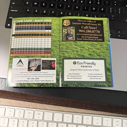 Eco Friendly Printer - My card in the Marsh Landing Course Guide. I deliver rush jobs to the Marriott Hotel and many golf courses.