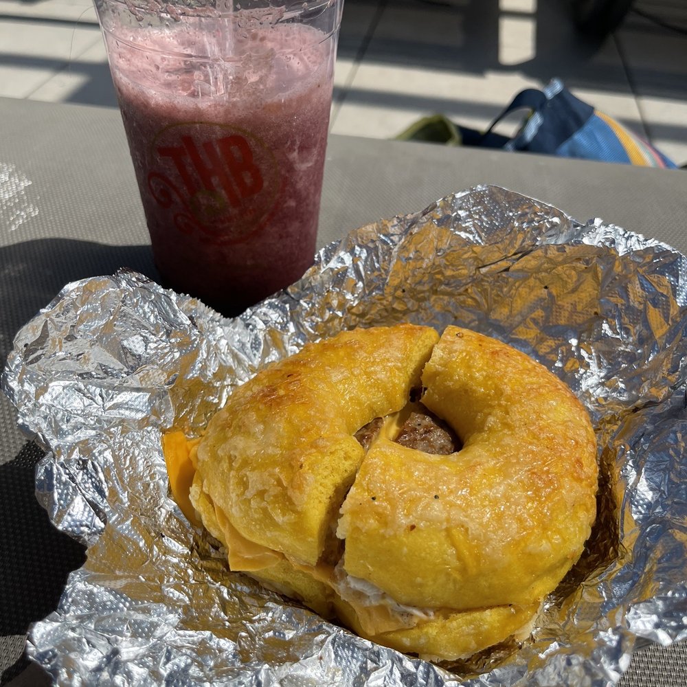 THB Bagelry & Deli - Asiago bagel w/ Turkey Sausage, Egg Cheese - Sandwiches Near Me - Baltimore, Maryland THB Bagelry & Deli - Asiago bagel w/ Turkey Sausage, Egg Cheese - Sandwiches Near Me - Baltimore, Maryland
