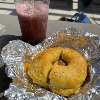 THB Bagelry & Deli - Asiago bagel w/ Turkey Sausage, Egg Cheese - Sandwiches Near Me - Baltimore, Maryland THB Bagelry & Deli - Asiago bagel w/ Turkey Sausage, Egg Cheese - Sandwiches Near Me - Baltimore, Maryland