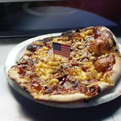 Red, White & Chew - Finger lickin' BBQ Pulled Pork and Mac & Cheese Pizza, it's what our founding fathers would've ordered.