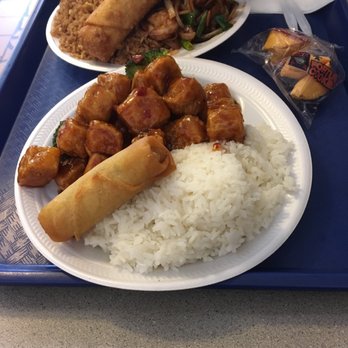 Beansprout Chinese Restaurant - general tso's tofu w spring roll and rice; hot & spicy shrimp w fried rice and egg roll - Chinese Near Me - Raleigh, North Carolina