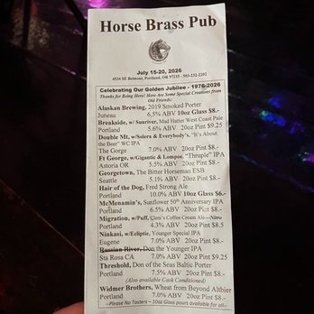 Horse Brass Pub - 50th Birthday Beer List - British Near Me - Portland, Oregon