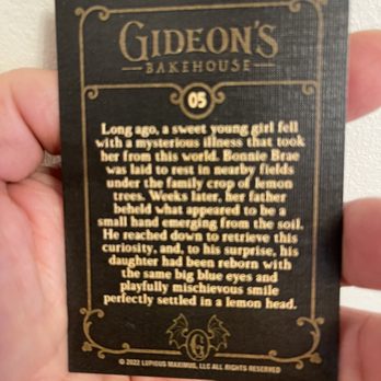 Gideon's Bakehouse - Back of creepy card - Bakeries Near Me - Orlando, Florida Gideon's Bakehouse - Back of creepy card - Bakeries Near Me - Orlando, Florida