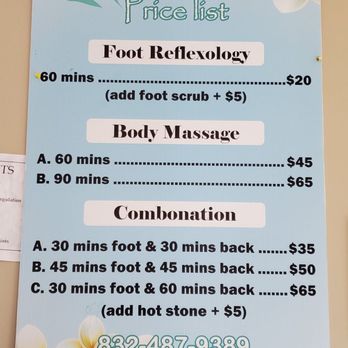 Lounge Spa - Price list 2/2020 - Massage Near Me - Houston, Texas Lounge Spa - Price list 2/2020 - Massage Near Me - Houston, Texas