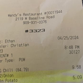 Wendy's - Charged $5.09 for one plain potato - Burgers Near Me - Upland, California