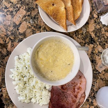 About Time Cafe - Eggs Your Way with Scrambled Egg Whites, Cheese Grits and Ham Steak with White Toast - Breakfast & Brunch Near Me - Sunrise, Florida