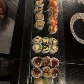 Fuji at Ink Block - Left column - spicy salmon Right column - spicy shrimp tempura Bottom - mango avocado and sweet potato tempura - Japanese Near Me - Boston, Massachusetts Fuji at Ink Block - Left column - spicy salmon Right column - spicy shrimp tempura Bottom - mango avocado and sweet potato tempura - Japanese Near Me - Boston, Massachusetts