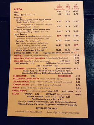 Menu photo 1 Pizza Barn Center Ossipee, NH