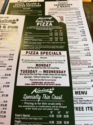 Menu photo 2 Kaiser's Pizza & Pub Kenosha, WI Menu photo 2 Kaiser's Pizza & Pub Kenosha, WI