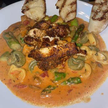 The Lobster Trap - Tricolor Tortellini with Pink Sauce & Blackened Chicken - Seafood Near Me - Avalon, California
