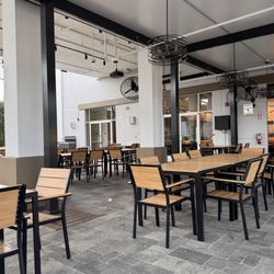 Outdoor seating with fans