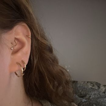 gorjana - 14k Gold Huggie Hoop 11mm on my helix - Jewelry Near Me - Brea, California