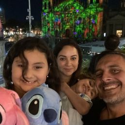 Family picture in restaurant